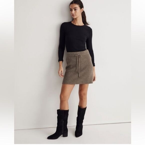 Madewell Women’s Drawstring Mini Sweater Skirt Light Brown Tan Wool Size XXS - Picture 1 of 8